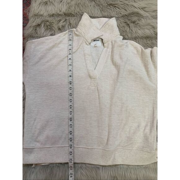 Aerie Endless Summer Polo Cream V-Neck Cropped Sweatshirt Size Small - Picture 6 of 7